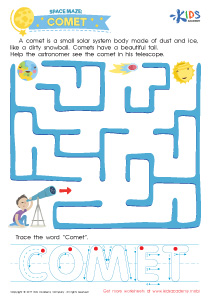 Comet Worksheet: Space Maze Free Printable for Kids